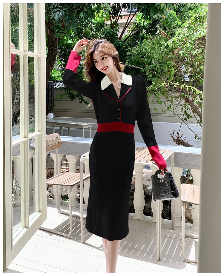 【dress】配色ニットワンピース　M25706