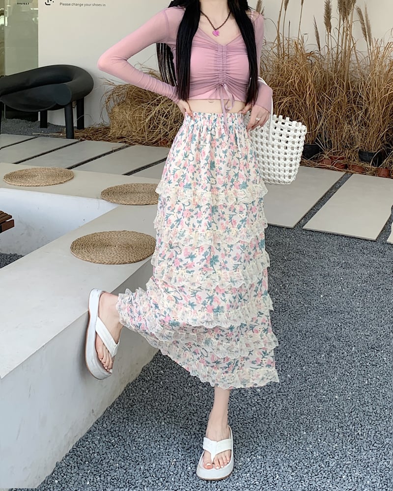 【bottoms】Aライン花柄スカートG20445