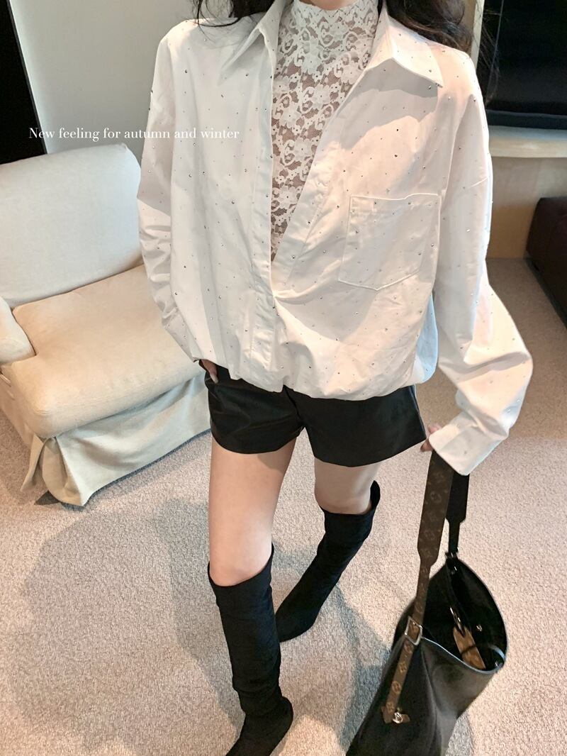 【tops】レース切り替えシャツトップス　M28779