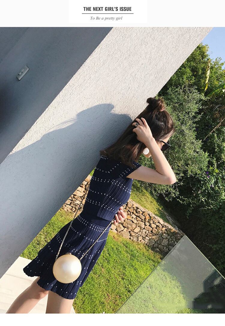 【set】好感度UP!気質満点韓国系夏スウィートトップス+ニットスカート２点セット G0775