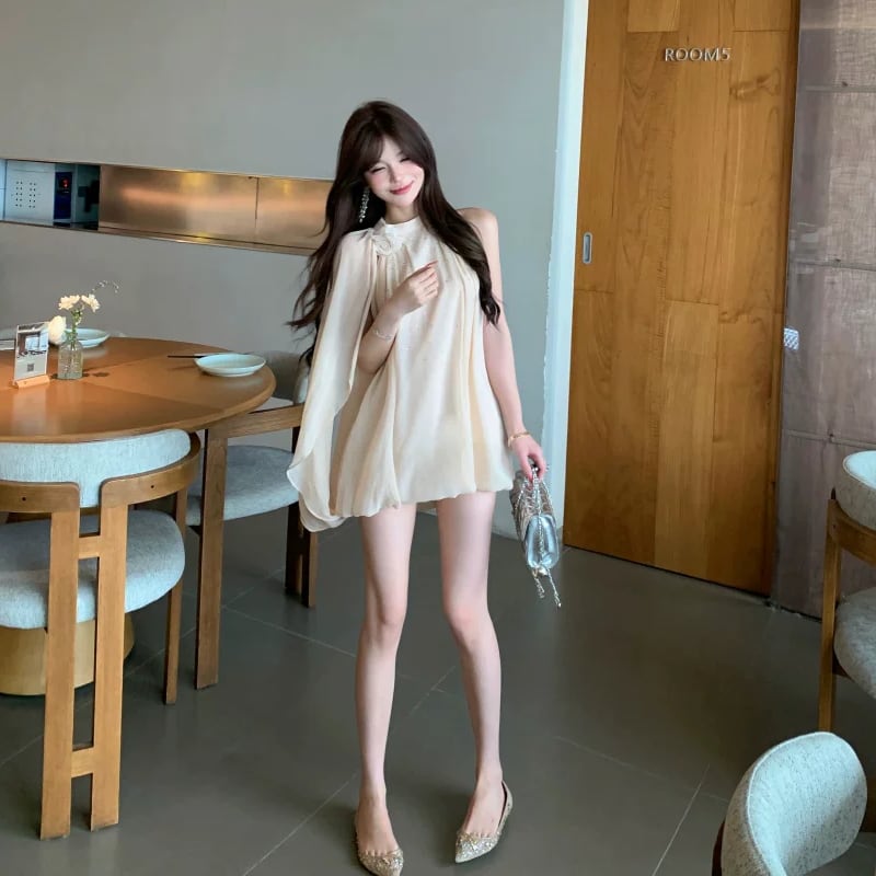 【dress】ビジューケープデザインミニワンピース Q8522