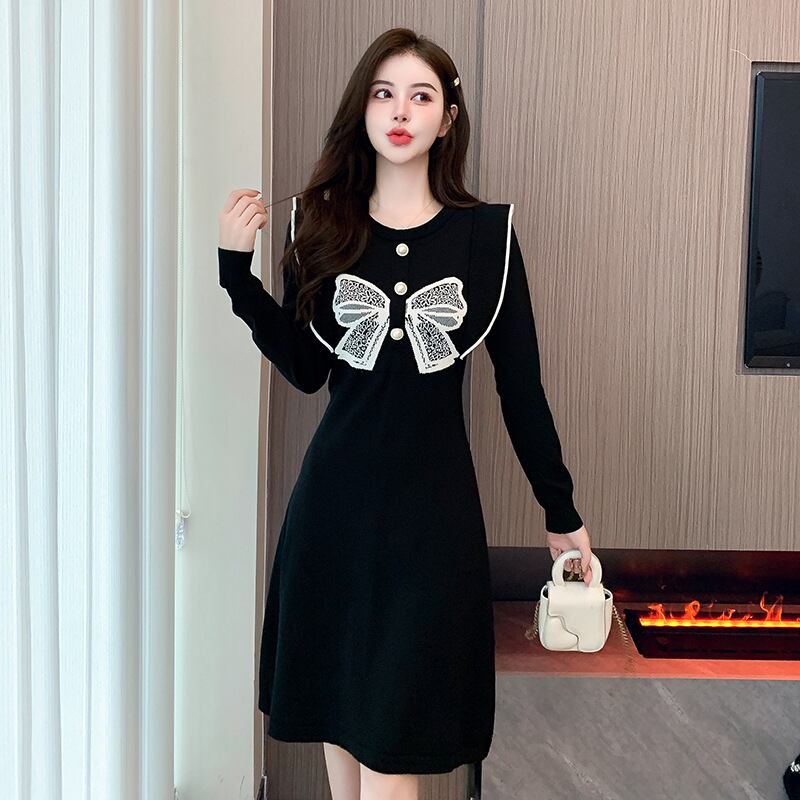 【dress】リボン付きニットワンピース　M18992