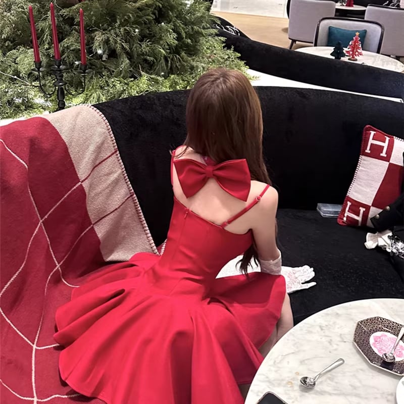 【dress】ネックリボン付きフレアキャミワンピース Q7943
