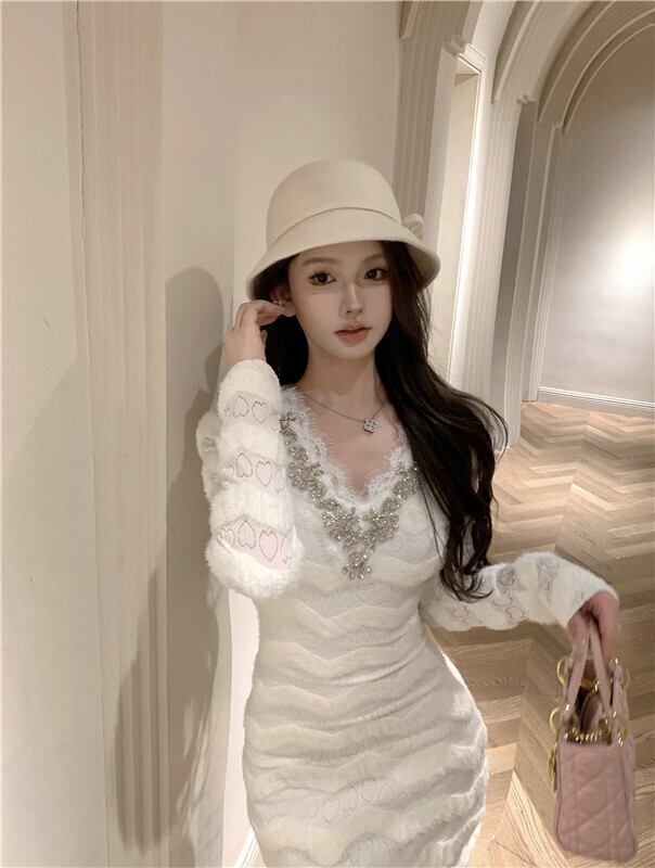 【dress】ビジューレースデートワンピース　M28176