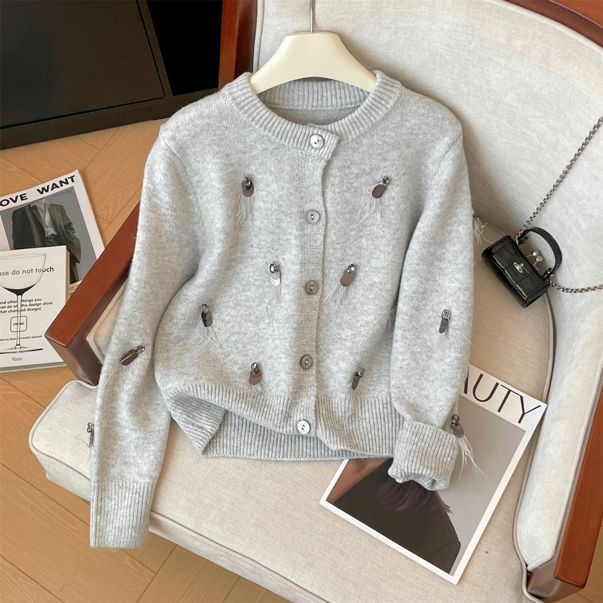 【outer】スパンコールニットカーデ　M29221