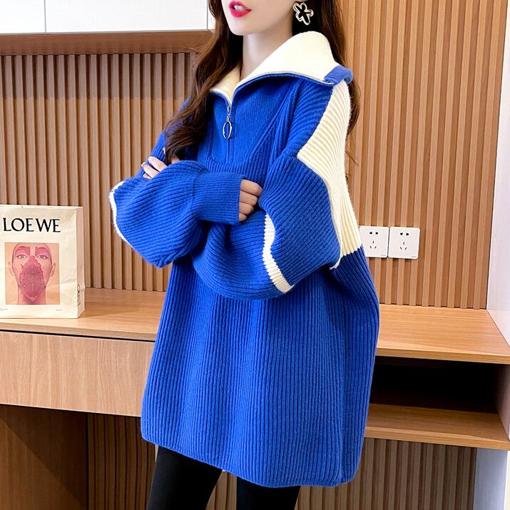 【tops】ファスナー配色ニットセーター　M19180
