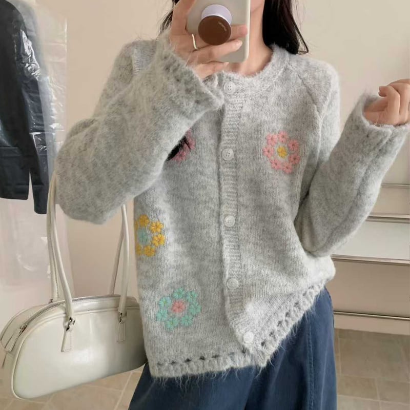 【outer】カラフルフラワーニットカーディガン Q7915