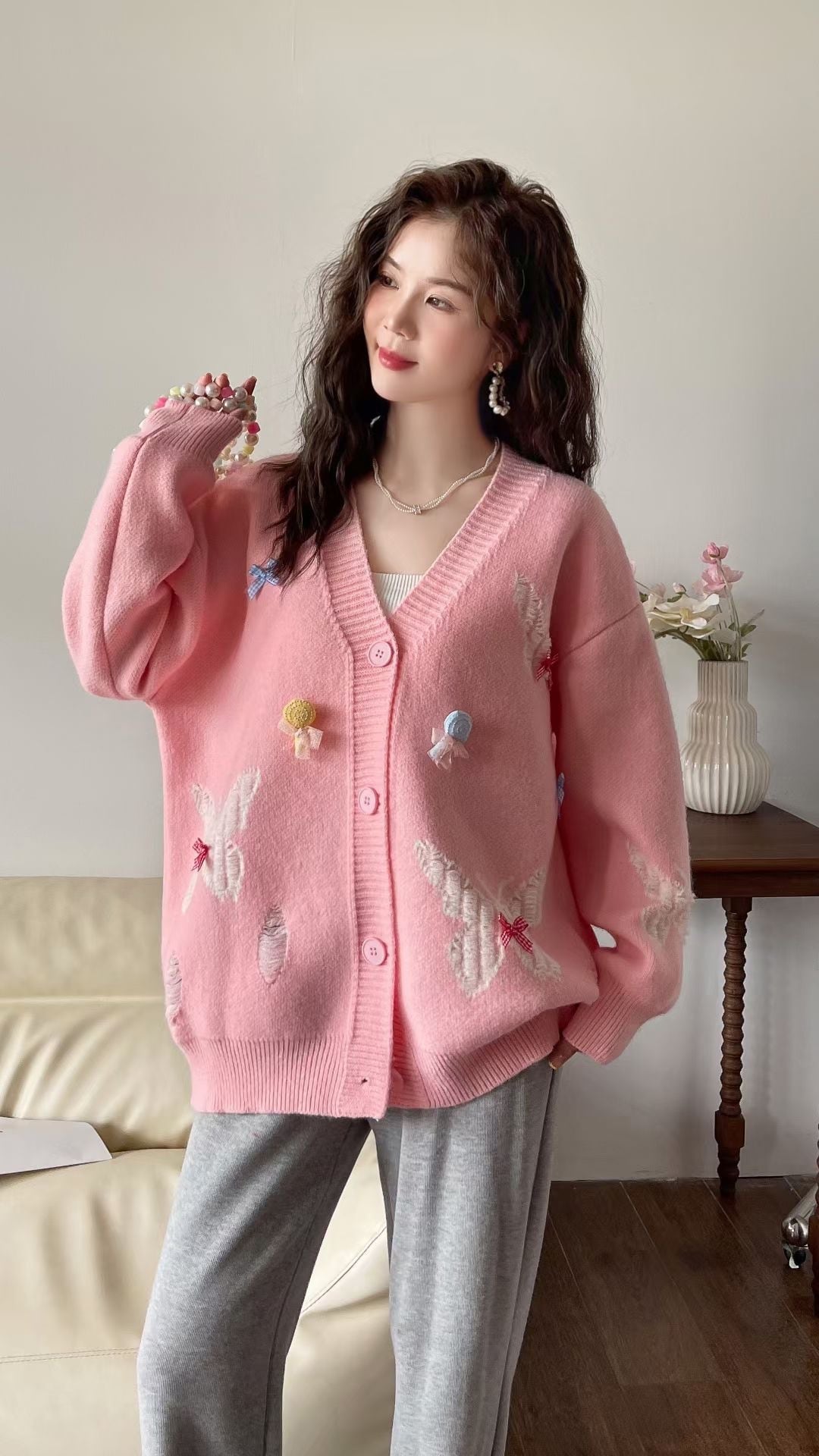 【outer】Vネックニットカーデ　M26382