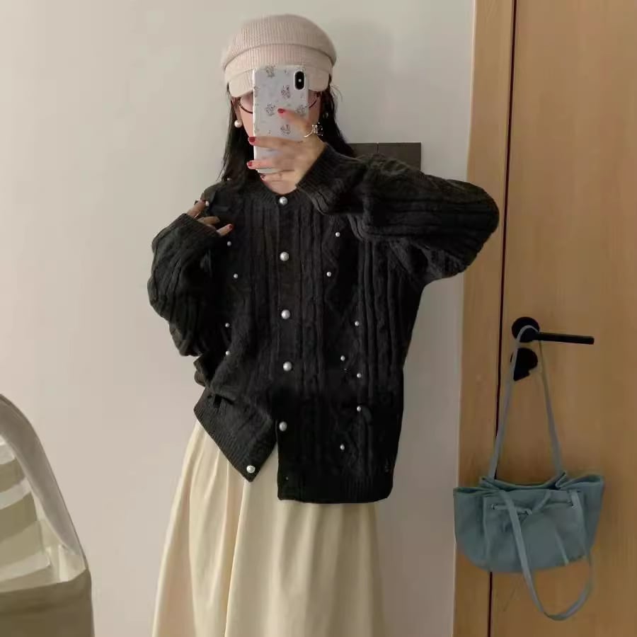 【outer】リボン付きニットカーデ　M25677