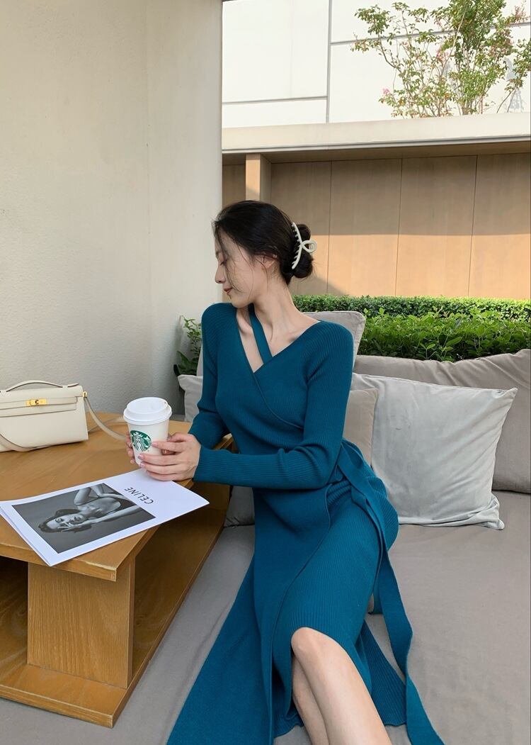 【dress】優しい雰囲気!気質満点レトロスウィートフランス風秋ニットワンピース G2402