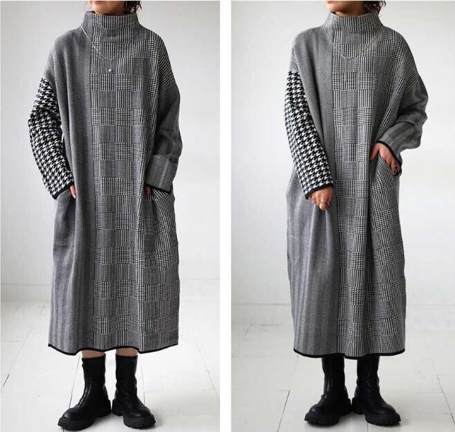 【dress】千鳥格子ニットワンピース　M26753