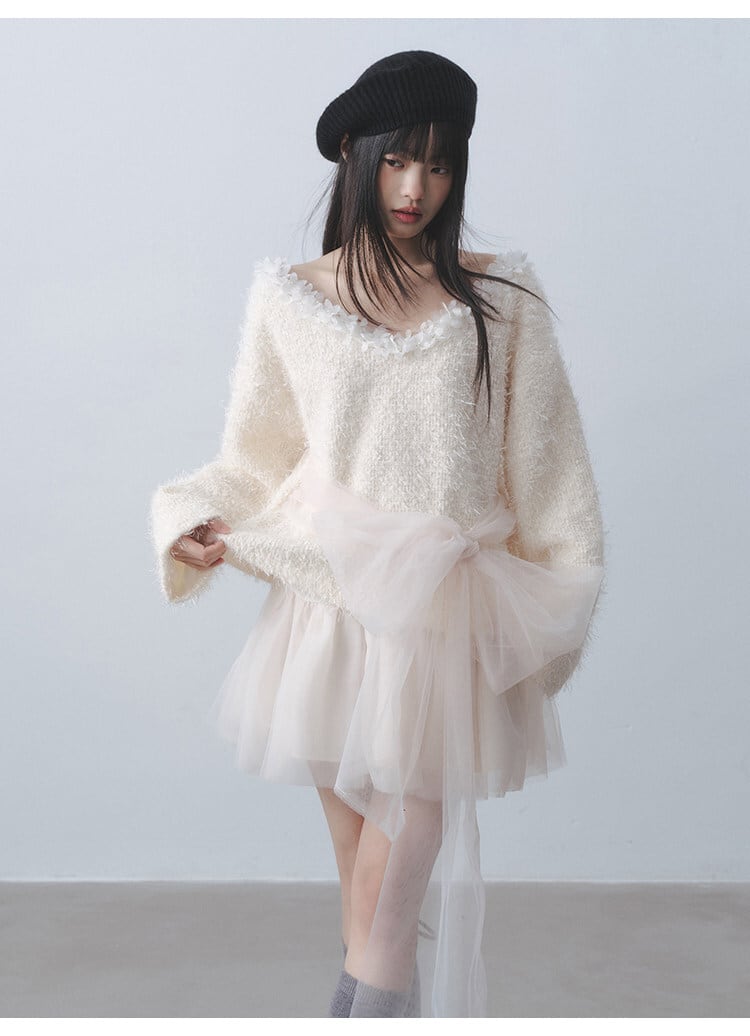 【dress】リボンチュールドッキングミニワンピース　N3522