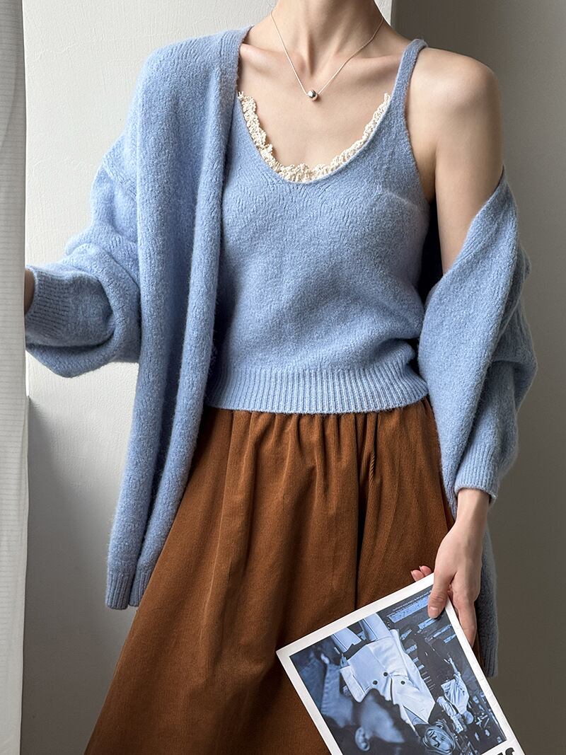 【set】レースドッキングキャミ×ニットカーディガンセット Q6966
