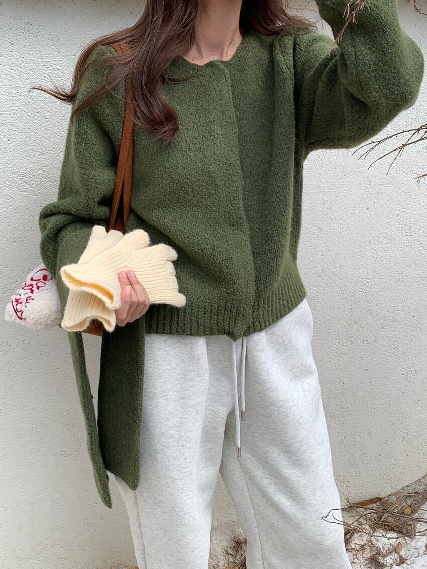 【outer】ニットカーデマフラー付き　M27669