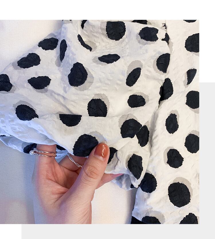 【dress】高級感好感度UP!気質満点パフスリーブドット柄透かし彫りワンピース G0257