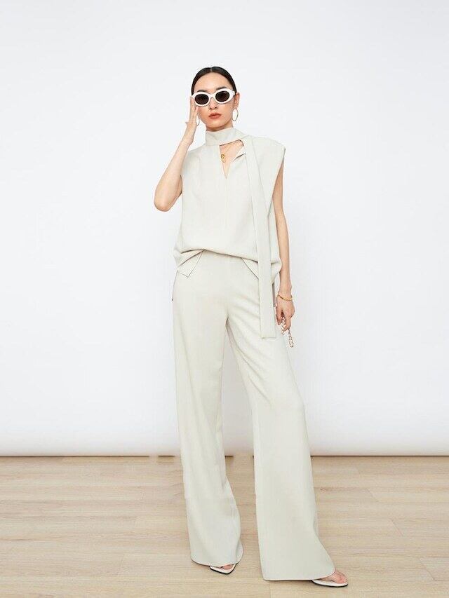 【set】ノースリーブタンクトップ+ガウチョパンツセットアップF7319