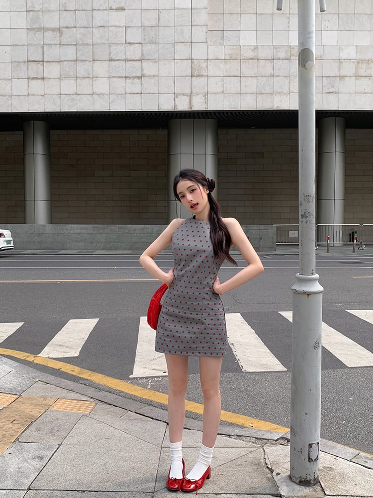 【dress】ノースリーブドット柄ワンピース　M30052