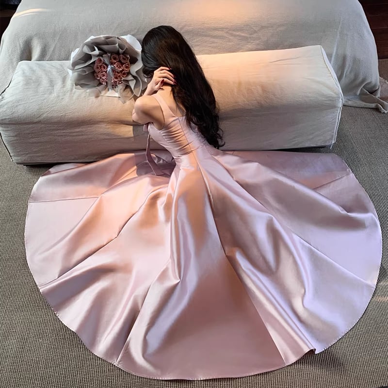 【dress】リボン付きフレアロングキャミワンピース Q8380