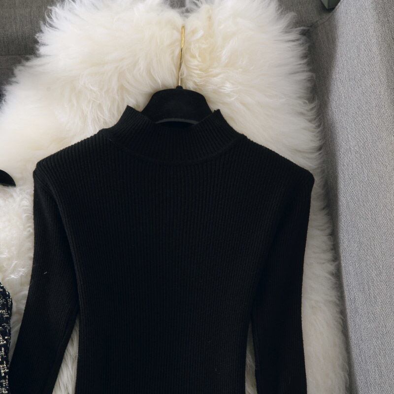 【set】無地セーター+チェック柄ベスト+ボディラインスカート3点セットF0817