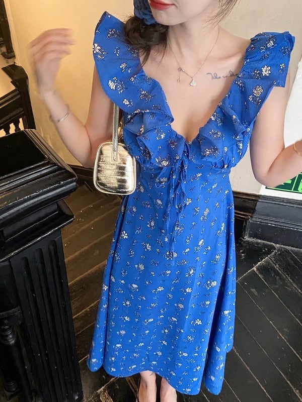 【dress】Vネック花柄海旅行ワンピース G21519