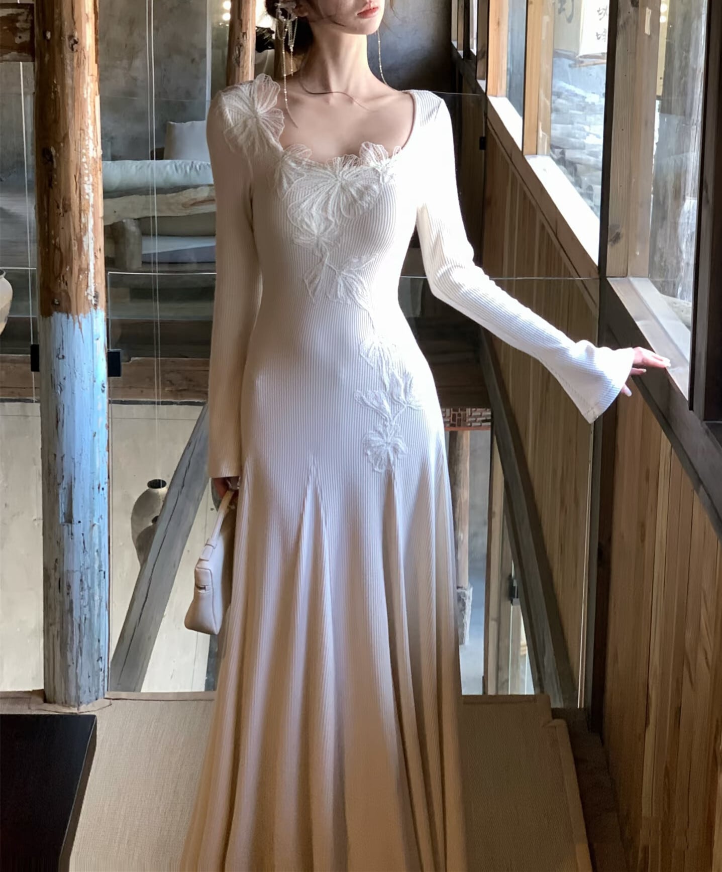 【dress】レーストリミングニットワンピース　N3465