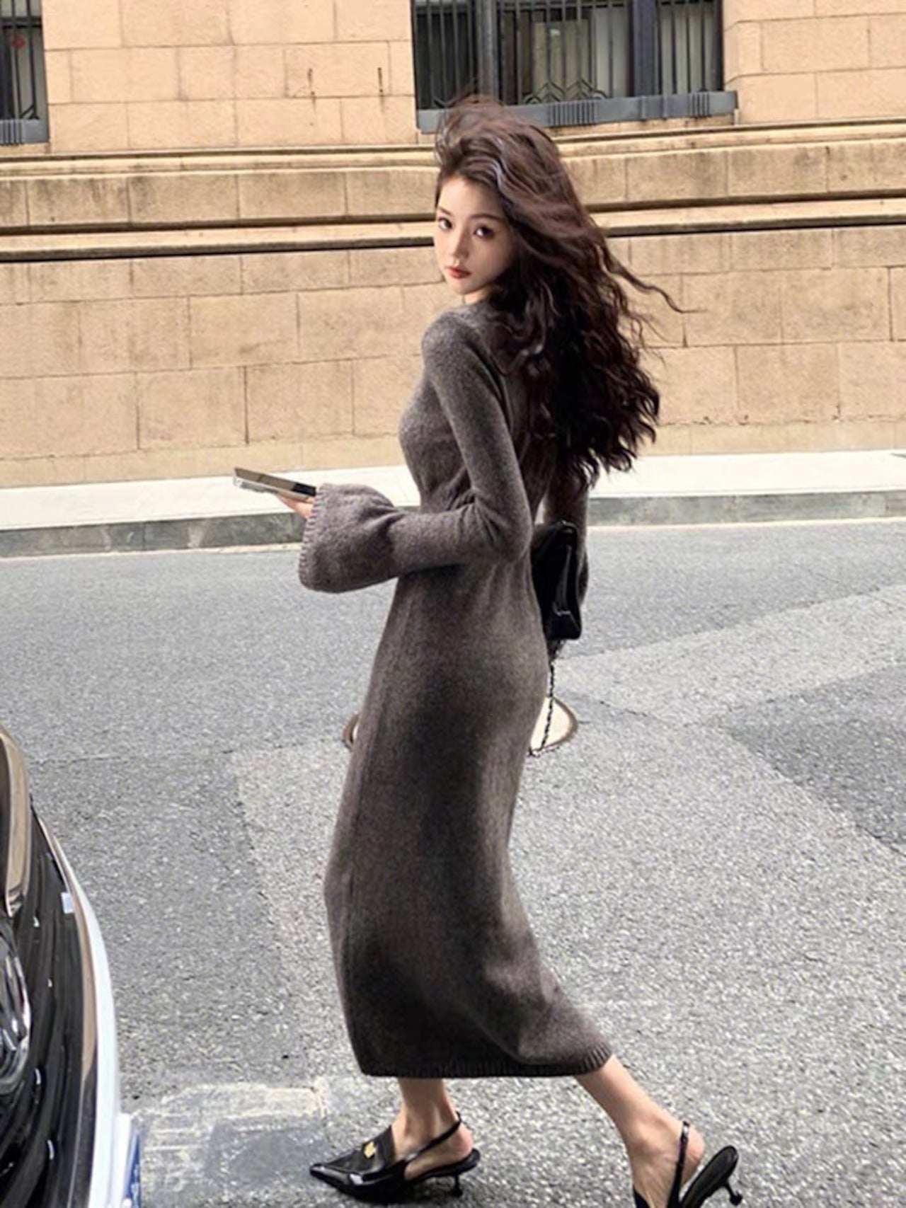 【dress】ウエストカットニットワンピースF8470