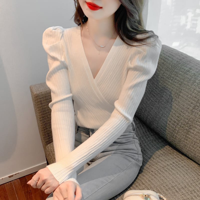 【tops】Vネックニットトップス　M28250