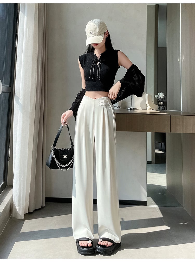 【bottoms】4色ハイウエストスーツパンツF7492