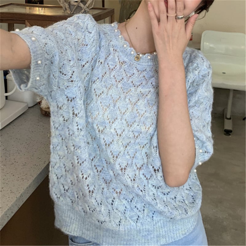 【tops】ビーズニットTシャツG20679