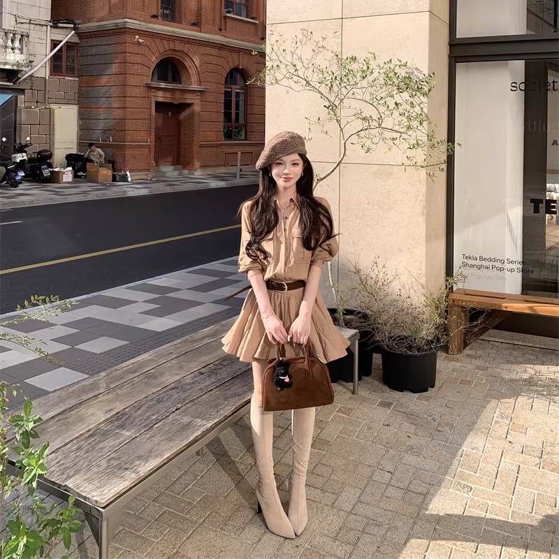 【dress】ベルト付きシャツワンピース Q8300