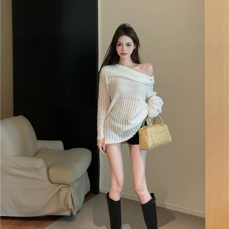【tops】ボートネックカットワークニットセーター　M27932
