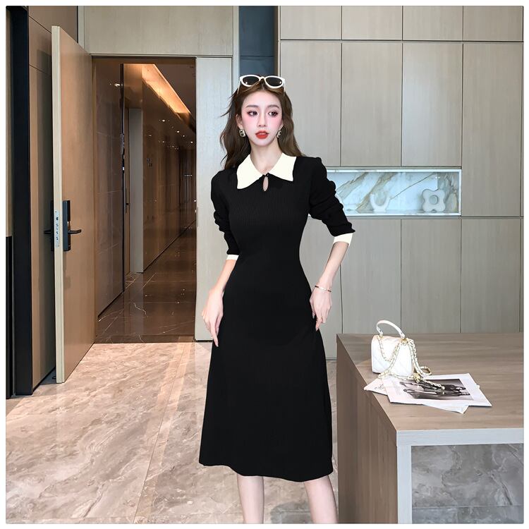 【dress】折り襟ニットワンピース　M19059