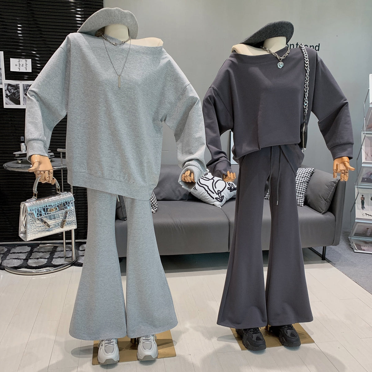 【set】オフショルダートップス×フレアパンツセット    N2732