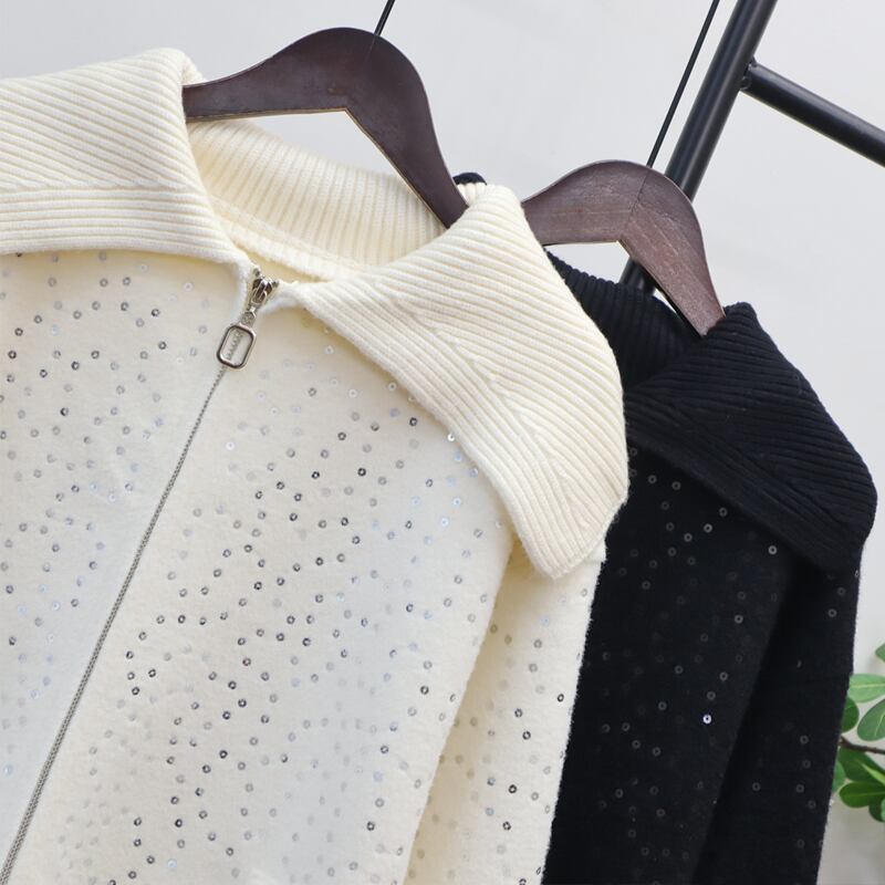 【outer】スパンコール付きニットカーディガン Q7438