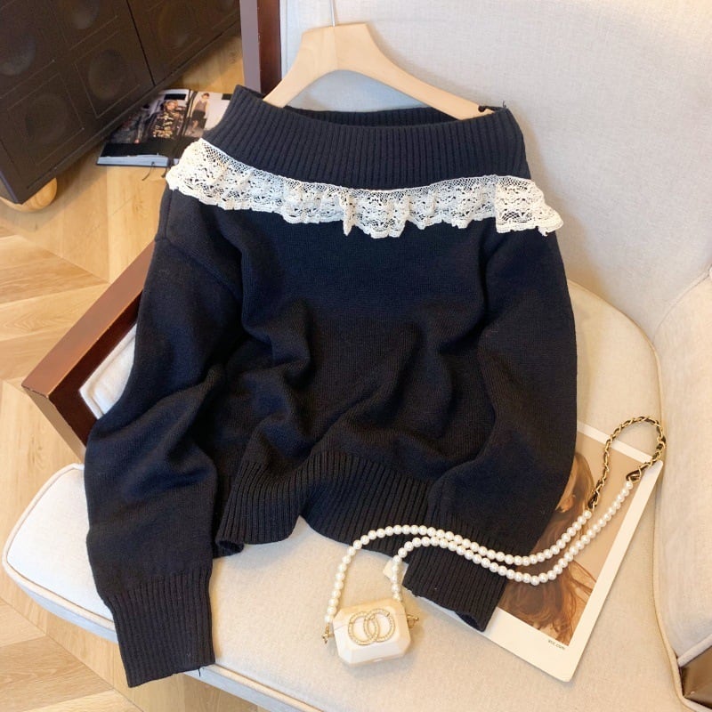 【tops】レース切り替えニットセーター　M29192