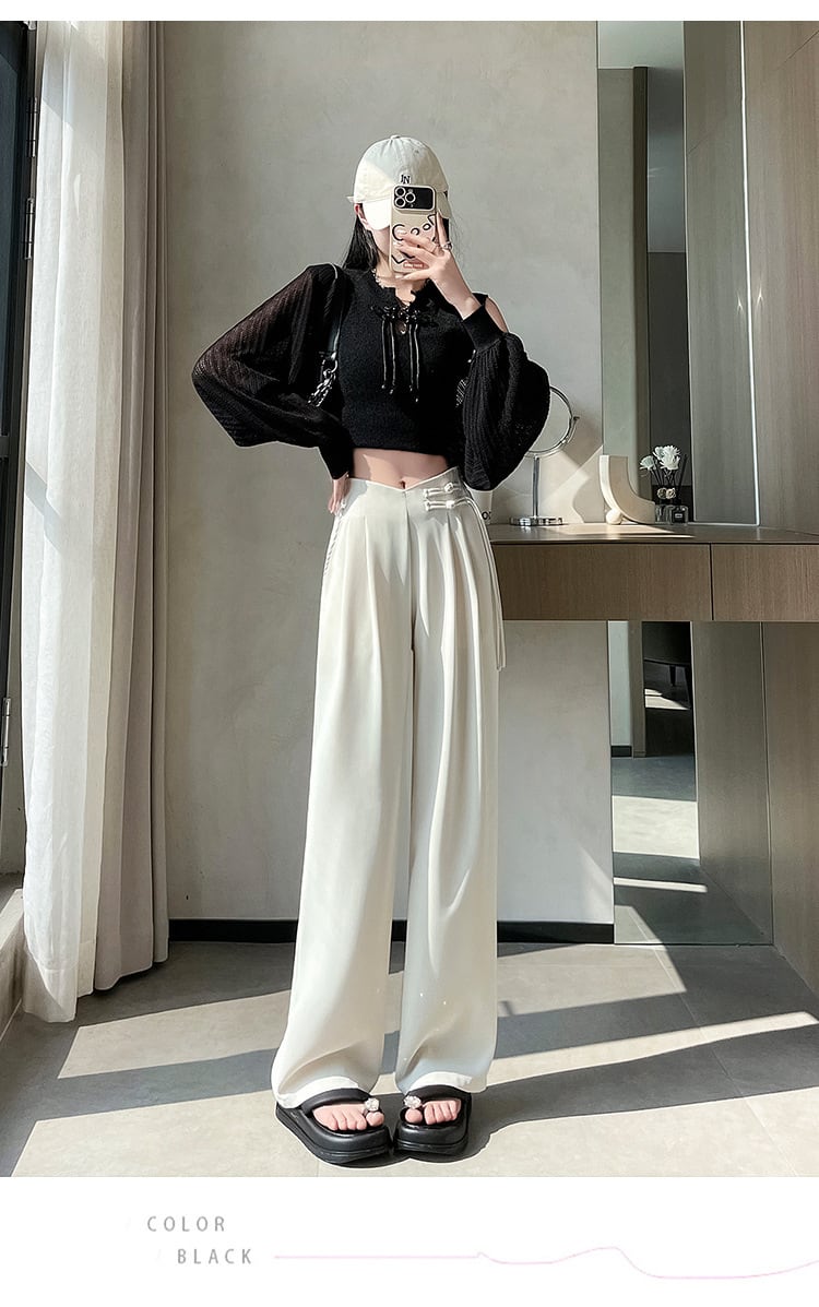 【bottoms】4色ハイウエストスーツパンツF7492