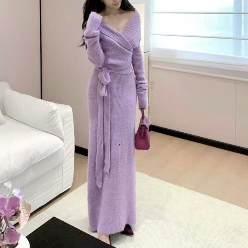 【set】カシュクールトップス×ロングスカートセット Q7043