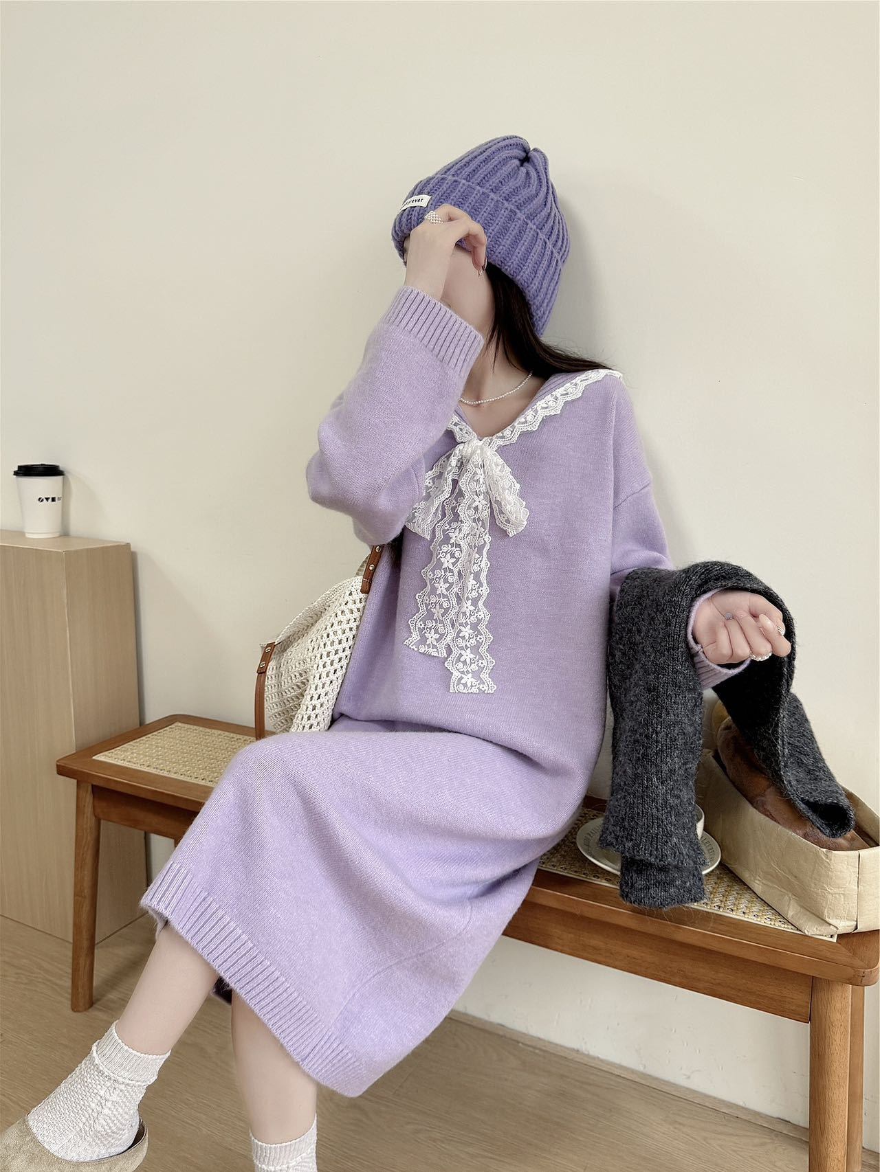 【dress】セーラーカラーニットワンピース Q7770