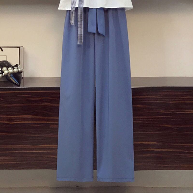 【set】オシャレ度満点〜蝶々結びVネックブラウス＋無地ガウチョパンツおしゃれセットアップ