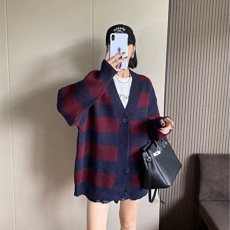 【outer】ボーダー柄ニットカーデ　M27359