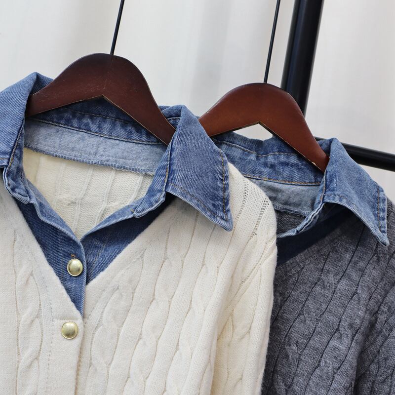 【outer】デニム切り替えニットカーデ　M28583