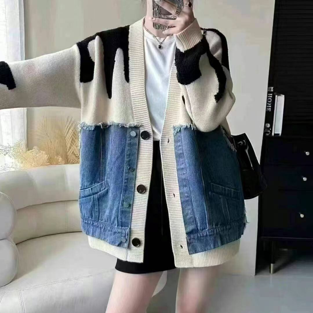 【outer】デニム切り替えニットカーデ　M26798