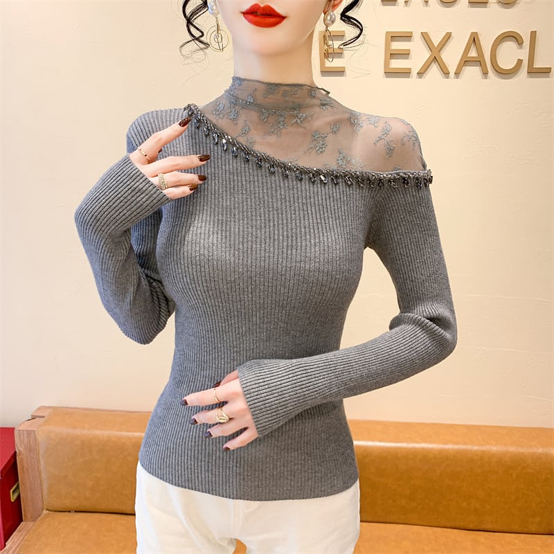 【tops】レースドッキングニットトップス　M28653