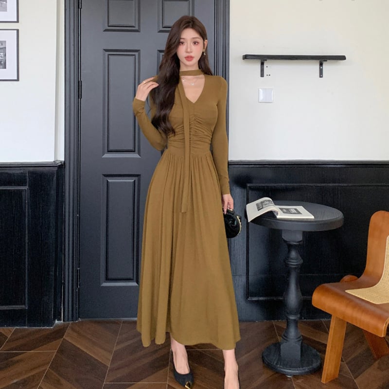 【dress】スカーフ付きAラインワンピース Q6911
