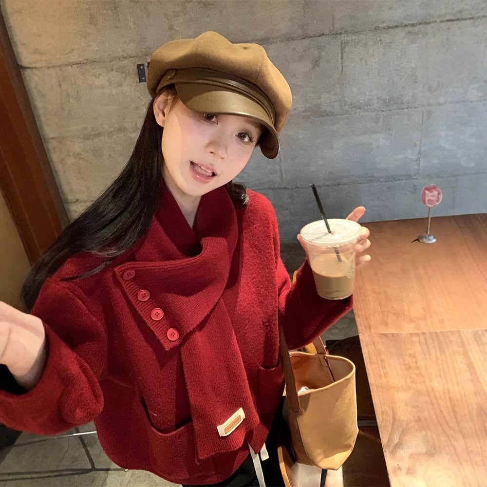 【outer】ニットカーデマフラー付き　M27737