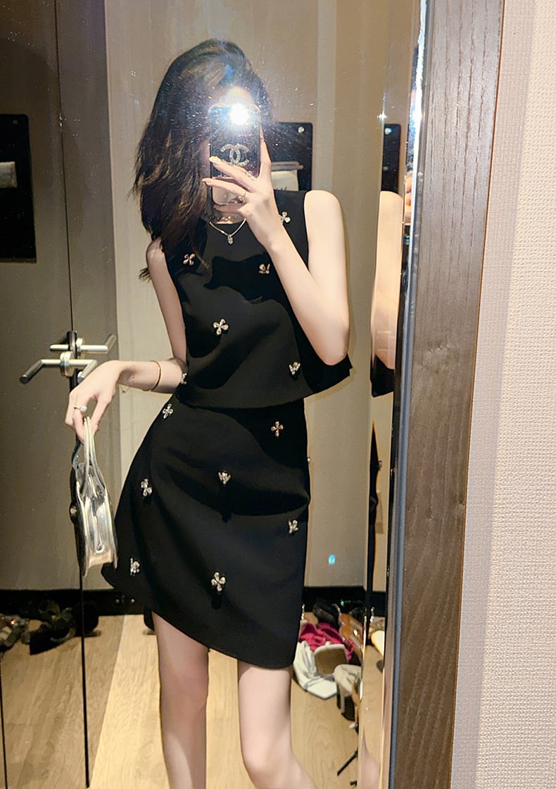 【set】ラウンドネックタンクトップ+スカート２点セットF7189