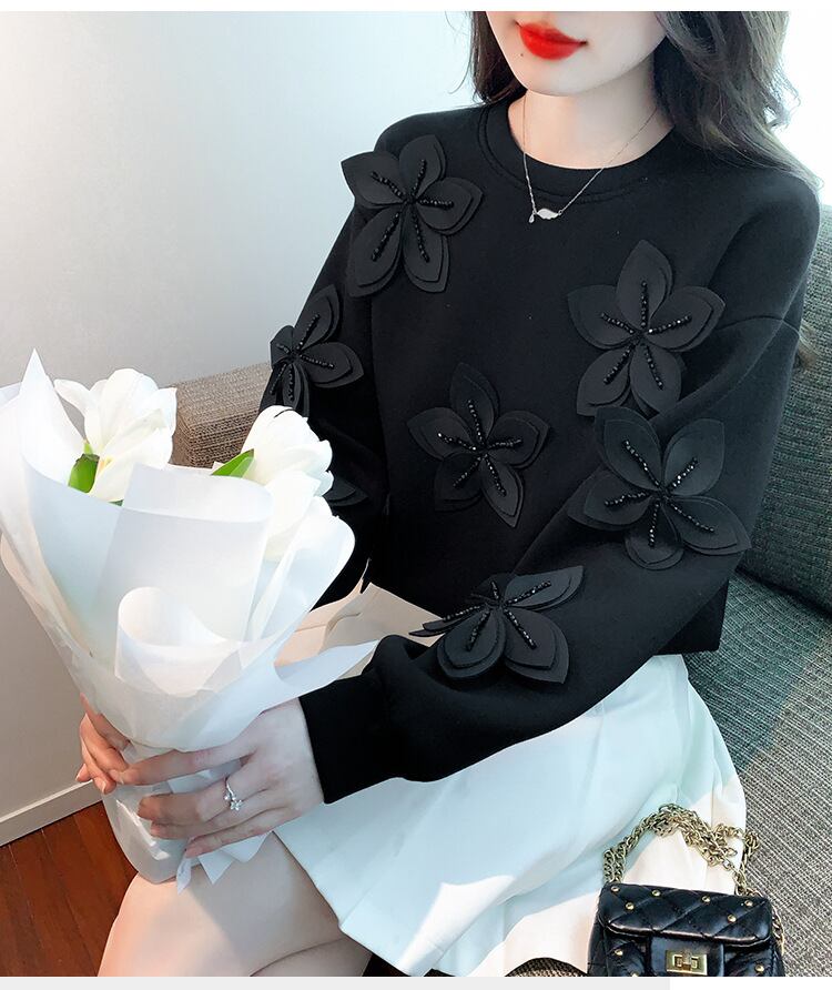 【tops】ビジュー立体フラワープルオーバー　M29139