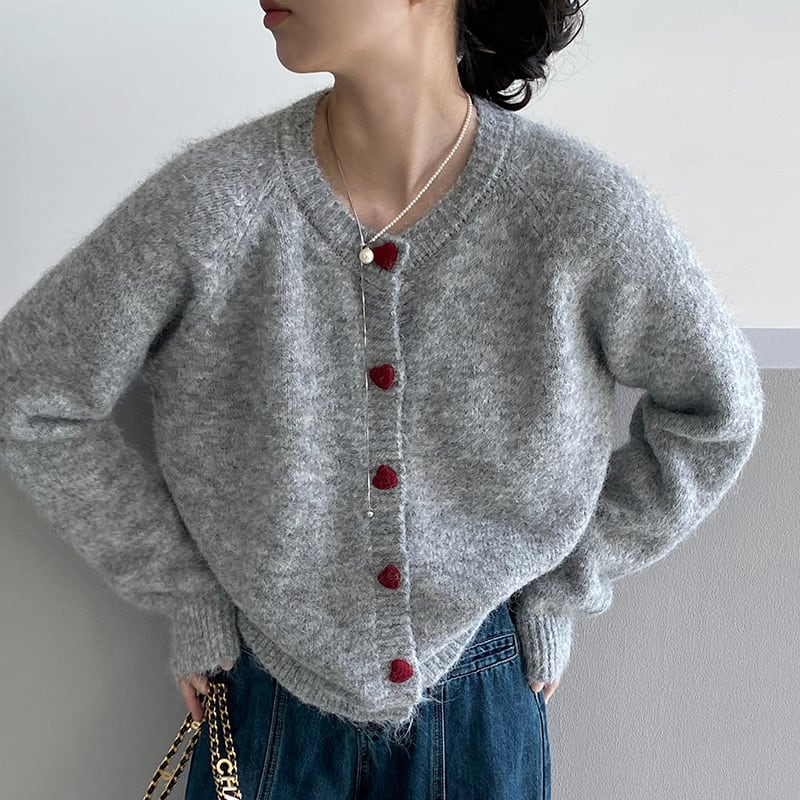 【outer】ハートボタンニットカーディガン Q7239