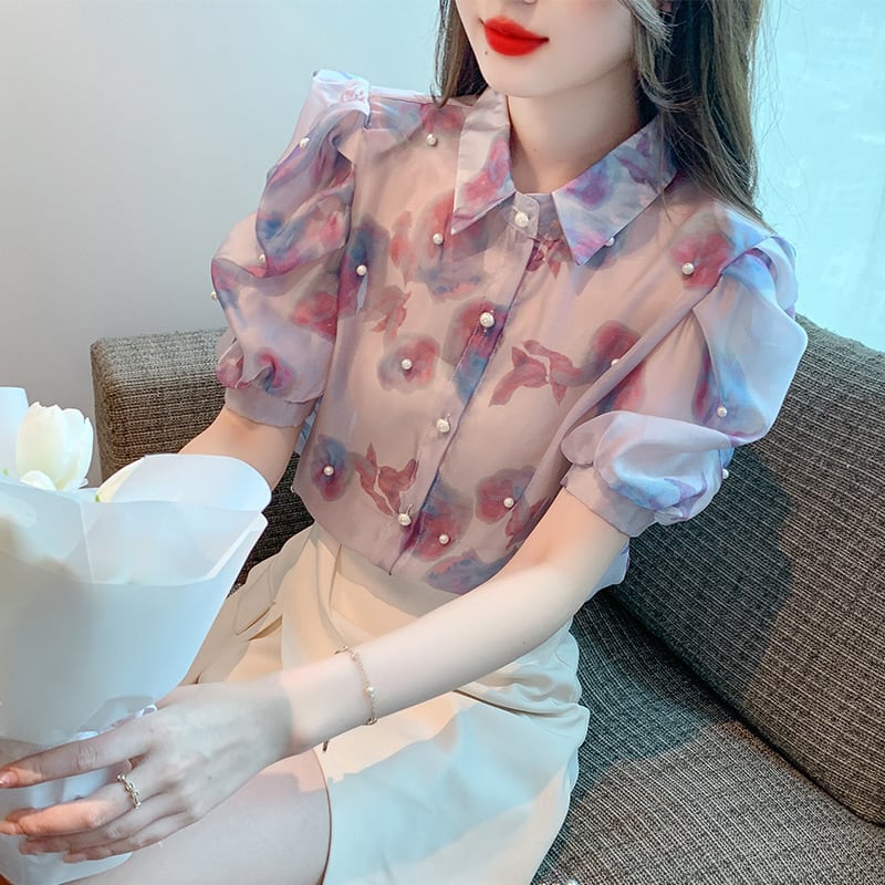 【tops】パフスリーブシフォンブラウスG20934