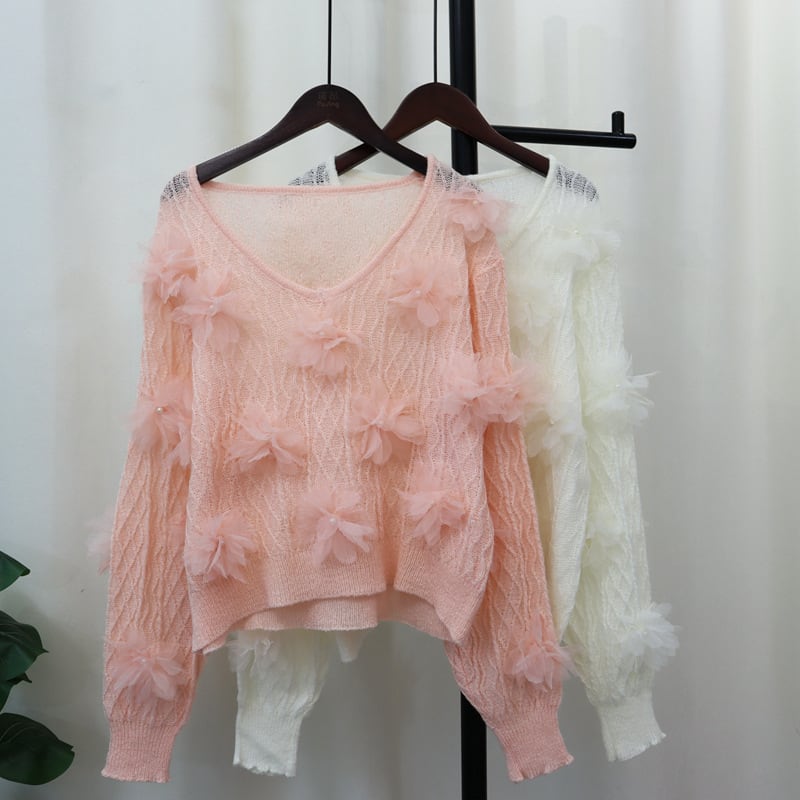 【tops】立体フラワーニットセーター　M26095